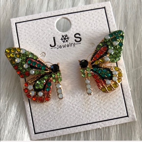 Crystal Butterfly Earrings - Picture 3 of 6